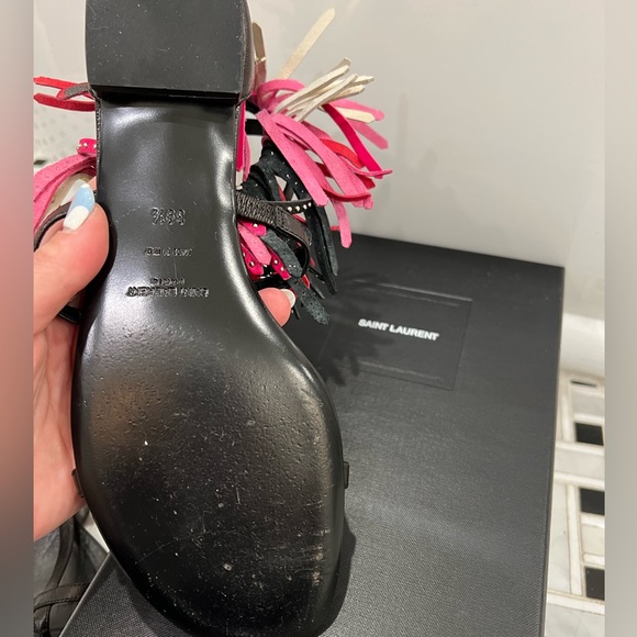 Saint Laurent Gladiator Sandals with Leather fringe - multi color - NWOT - 39.5. - Picture 6 of 6